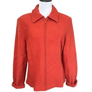 Vtg y2k Sarah 100% Wool Jacket Sz L Pumpkin Orange Fall Goblincore Cabincore